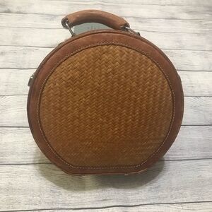 Vintage Bamboo Leather Round Brown Purse